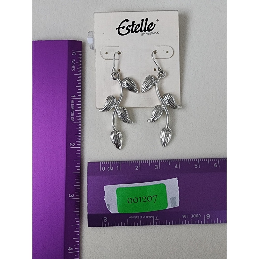 New ESTELE 24k Yellow Gold & Silver Plate Vine Branch Leaf Earrings Dangle Box - Picture 4 of 4